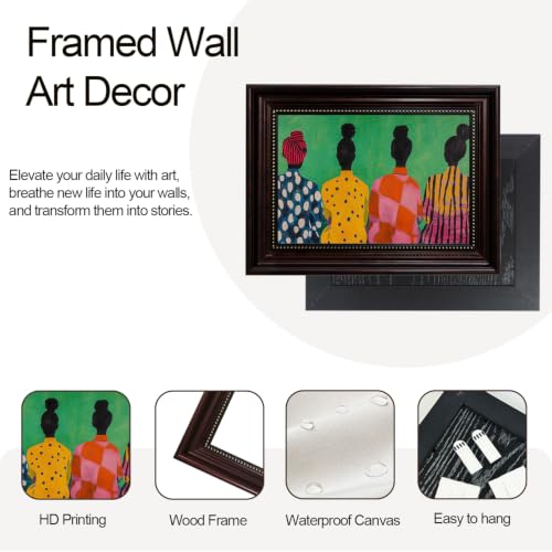 Dark Brown Framed African American Women Canvas Wall Art 12x16 in - color: Colorful Women, size: 16"L x 12"W