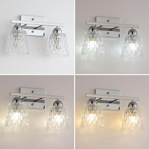 Mecgirn Stainless Steel Bathroom Vanity Light Over Mirror, 2 Light Polished Chrome Bathroom Light Fixtures with Textured Glass Shades, Modern Vanity Lighting Wall Mount - color: Polished Chrome, size: 2 Light