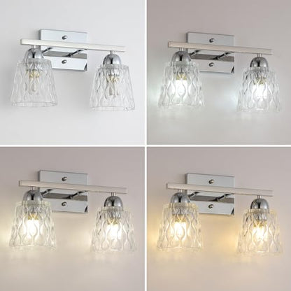Mecgirn Stainless Steel Bathroom Vanity Light Over Mirror, 2 Light Polished Chrome Bathroom Light Fixtures with Textured Glass Shades, Modern Vanity Lighting Wall Mount - color: Polished Chrome, size: 2 Light