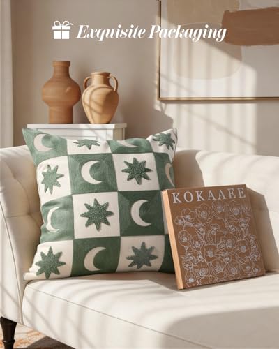Embroidered Throw Pillow Cover 18x18 Inch, Star Moon Grid - color: Star Moon Grid, size: 18" x 18" (Pack of 1)
