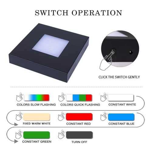 4.33 inch LED Multimodal Multicolor Light Stand Base - Black Square Display Base for 3D Crystal Glass Art - USB/Battery Powered Crystal Stand - color: D-multi-mode Black Base