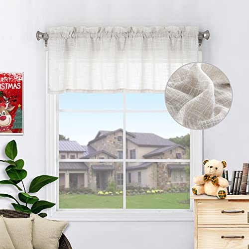 Beda Home Linen Textured Curtain Valance for Kitchen Living Room; Rustic Short Valance Topper for Small Window Bedroom/Basement Privacy Added Rod Pocket Design (Nature, 52Wx18L - 1PC) - color: Nature, size: 52"W x 18"L (Pack of 1)