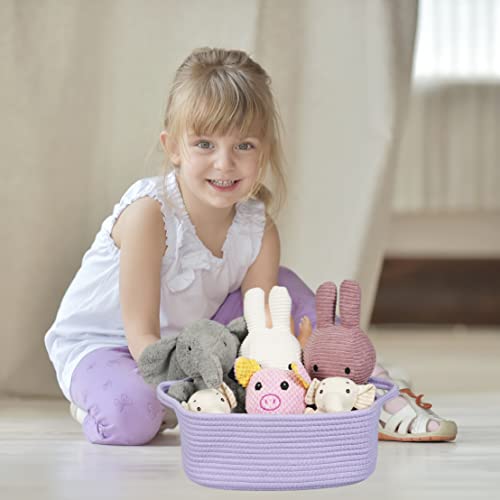 XUANGUO Medium Woven Cotton Rope Storage Basket with Handles, Light Purple - color: light purple