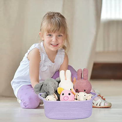 XUANGUO Medium Woven Cotton Rope Storage Basket with Handles, Light Purple - color: light purple
