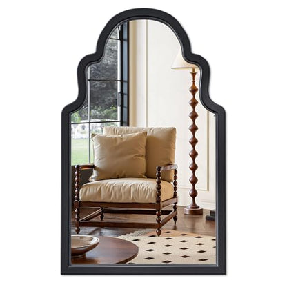 24x40 Matte Black Arched Wood Framed Bathroom Vanity Wall Mirror - color: Matte Black, size: 40"L x 24"W
