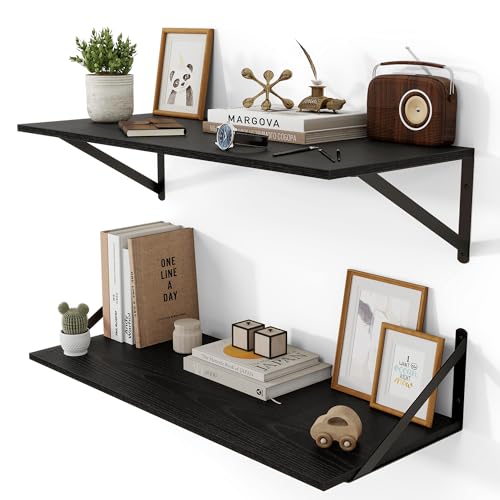 Heimlove 28W x 12D Deep Floating Shelves Set of 2 Black - color: Black With Black Metal Bracket, size: 28Wx12Dx5.8H
