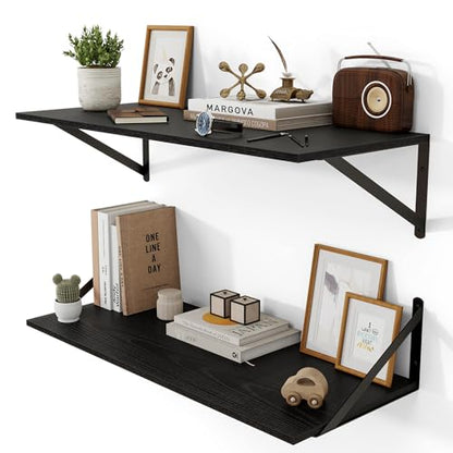 Heimlove 28W x 12D Deep Floating Shelves Set of 2 Black - color: Black With Black Metal Bracket, size: 28Wx12Dx5.8H
