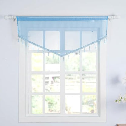 Molaxhome Swag Curtain Scalloped Curtain Valance Drape Sheer Lace Panel 1pc - color: Blue