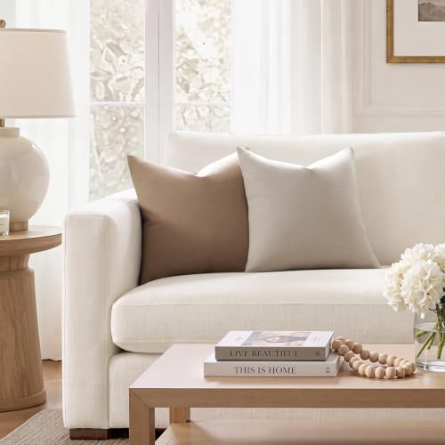 Meekio Linen Blend Throw Pillow Covers 20x20 Set of 2, Camel - color: Camel, size: 20" x 20" (Pack of 2)