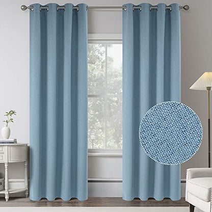 KEQIAOSUOCAI Air Blue 100% Blackout Linen Curtains 100 Inches Long 2 Panels for Bedroom,Modern Farmhouse Full Black Out Room Darkening Thermal Insulated Window Curtain Panels W50 x L100 Inch Length - color: Air Blue, size: 50"W x 100"L (Pack of 2)