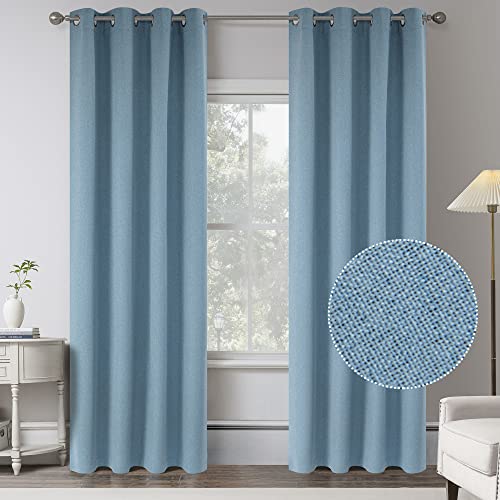 Air Blue 100% Blackout Linen Curtains 102 Inches Long 2 Panels for Villa Bedroom,Modern Farmhouse Full Black Out Room Darkening Thermal Insulated Large Window Curtain Panels W50 x L102 Inch Length - color: Air Blue, size: 50"W x 102"L (Pack of 2)