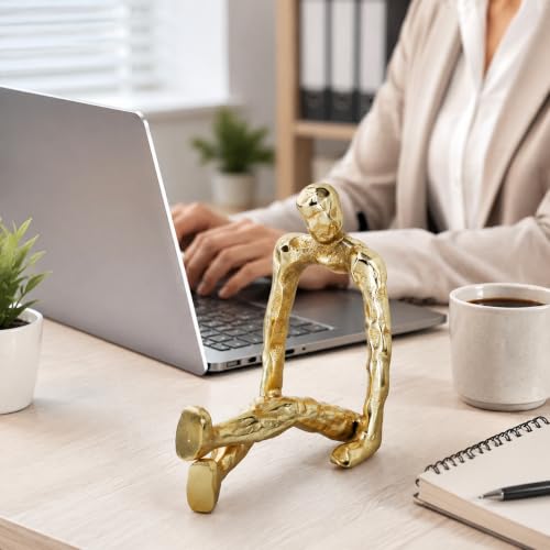 Abstract Gold Sitting Human Figurine, Decorative Sculpture with Textured Gold Finish, Modern Metallic Small Gold Art Statue for Home Office Gold Figurines Home Decor Shelf Display, 8.3x4.7x8.7 Inches