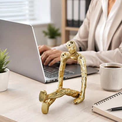 Abstract Gold Sitting Human Figurine, Decorative Sculpture with Textured Gold Finish, Modern Metallic Small Gold Art Statue for Home Office Gold Figurines Home Decor Shelf Display, 8.3x4.7x8.7 Inches