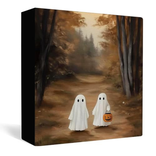 Halloween Gothic Ghost Wooden Box Sign Desk Decor,Ghost Desk Decor - color: Spooky Ghost