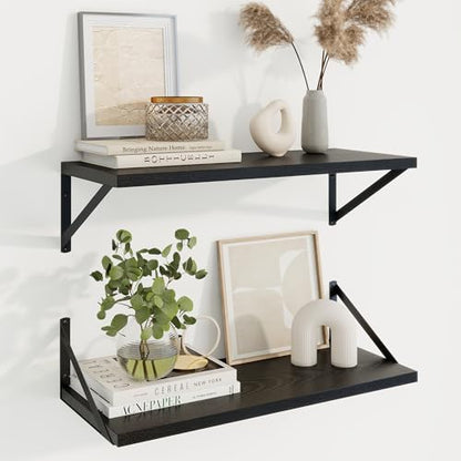 Axeman Deep Floating Shelves, 24'' x 10'' Black Wall Shelves Set of 2 - color: Black, size: 24W x 10D