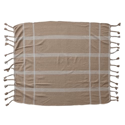 Creative Co-Op Woven Cotton Blend Striped Throw with Braided Fringe, Beige and Natural