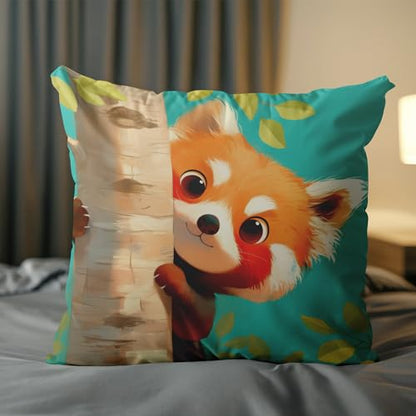 Cute Red Panda Pillow Cover, Kids Woodland Animal Decor, 18x18 Inch - color: Peeking Red Panda