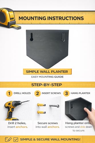 Vertical Garden Wall Planters – 2-Pack Modern Matte Black Geometric Pots for Indoor Plants, Wall Vase, Indoor and Outdoor Use 6"
