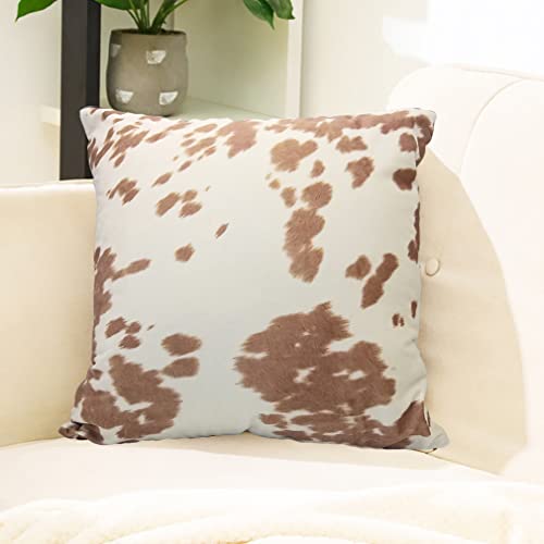 Velvet Throw Pillow Covers Beige Tan Cow Cowhide Print Couch Pillows 18x18 - color: Light Brown, size: 18" x 18" (Pack of 2)