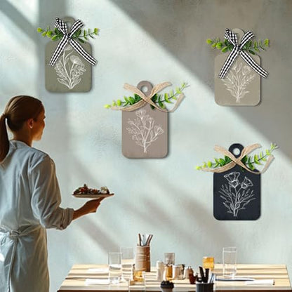 PH PandaHall 4pcs Kitchen Wooden Hanging Signs, Wall Decor Wood Sign Flower Kitchen Signs Wall Decor Hanging Plaques Farmhouse Sign Wood Bar Sign for Home Kitchen Dining Living Room Bar Cafe Art Decor