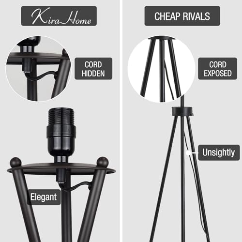 Kira Home Sadie 60" Mid-Century Modern Tripod Tall Floor Lamp - color: Oil Rubbed Bronze Finish,Honey Beige Shade
