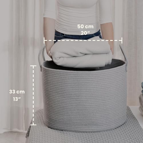 OrganiHaus Round Toy Basket & Blanket Basket, Cotton Rope 20x13" - color: Full Gray, size: Wide