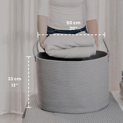 OrganiHaus Round Toy Basket & Blanket Basket, Cotton Rope 20x13" - color: Full Gray, size: Wide