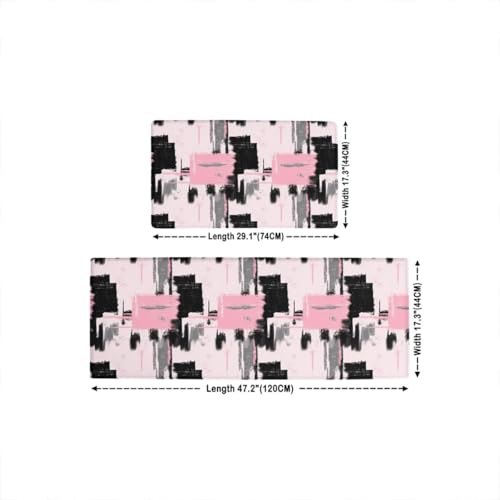 Feelyou Abstract Art Cushioned Rugs Kitchen 2PCS 32x29 32x47 Waterproof - color: Pink Grey Black