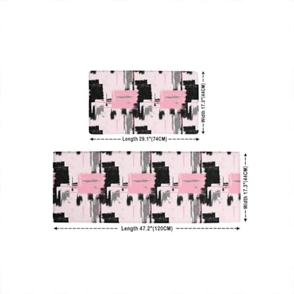 Feelyou Abstract Art Cushioned Rugs Kitchen 2PCS 32x29 32x47 Waterproof - color: Pink Grey Black