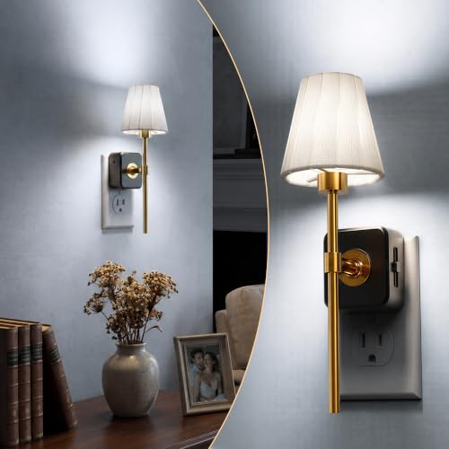 L LOHAS LED Night Lights Plug into Wall, Pleated Fabric Cover Night Light | 5000K Daylight with 0-100LM Dimmable Night-light, Dusk to Dawn Sensor Vintage Nightlight for Bedroom Living Room - color: Pleated fabric cover-5000K, size: 1 Pack