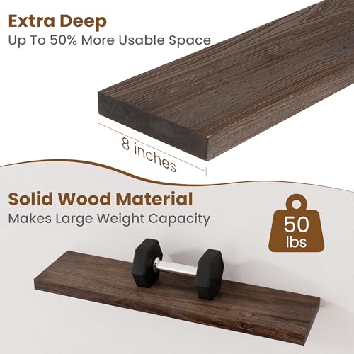 Floating Shelves for Wall, 8" Deep Elm Wood Shelves, 32in Set of 2, Walnut - color: Walnut, size: Flat Edge, 32inch, 2Packs