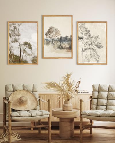 UPWOIGH Neutral Tree Framed Wall Art Set of 3, 16 x 24 Inch - color: Grey, size: 24"L x 16"W