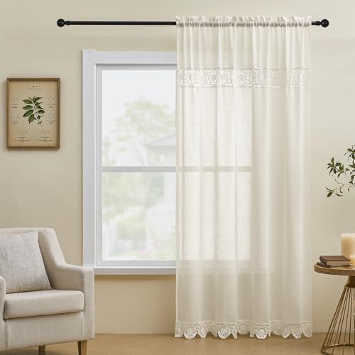 Gibelle Beige Boho Bedroom Curtains 84 Inch Length, Farmhouse Linen Curtains for Living Room, Bohemian Country Window Curtain Panels Tassel Draperies, 56’’W x 84’’L - color: Beige, size: 56"W x 84"L (Pack of 1)