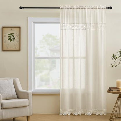 Gibelle Beige Boho Bedroom Curtains 84 Inch Length, Farmhouse Linen Curtains for Living Room, Bohemian Country Window Curtain Panels Tassel Draperies, 56’’W x 84’’L - color: Beige, size: 56"W x 84"L (Pack of 1)