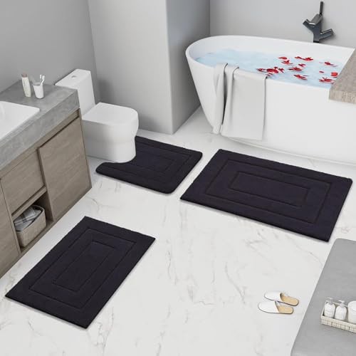 Buganda Microfiber Bathroom Rugs 47x20, Soft Shaggy Absorbent Bath Rugs - color: Black, size: 47" X 20"