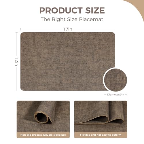 NCUE Vinyl Placemats Set of 4, 17"x12" Wipeable Place Mats with Coasters - color: Dark Coffee, size: Set of 4