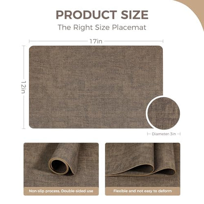 NCUE Vinyl Placemats Set of 6, 17"x12" Wipeable Place Mats with Coasters - color: Dark Coffee, size: Set of 6