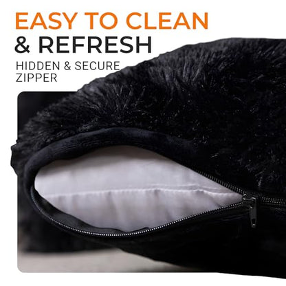 Cheer Collection Throw Pillows for Couch and Bed, Soft Shaggy Throw Pillows with Inserts Included, Cozy Long Hair Faux Fur Pillows - Set of 2-20" x 20" - Black - color: Black, size: 20" x 20"