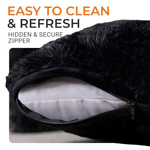 Cheer Collection Throw Pillows for Couch and Bed, Soft Shaggy Throw Pillows with Inserts Included, Cozy Long Hair Faux Fur Pillows - Set of 2-18" x 18" - Black - color: Black, size: 18 x 18-Inch
