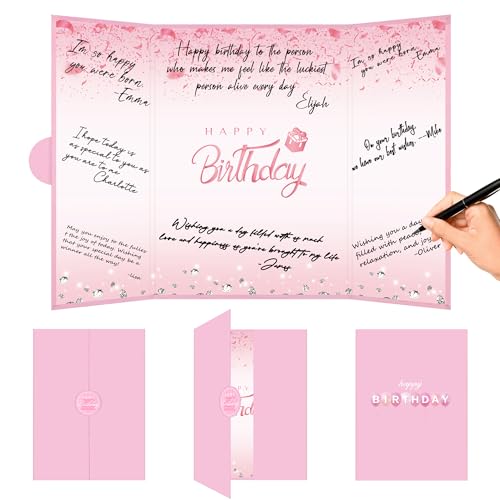 Crenics Pink Happy Birthday Guest Signature Book Alternative 18" x 12" - color: Pink - 2