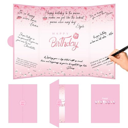 Crenics Pink Happy Birthday Guest Signature Book Alternative 18" x 12" - color: Pink - 2