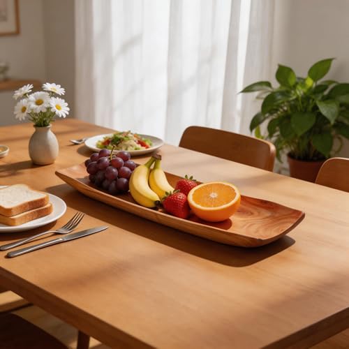 22.8" Decorative Tray Wood Dough Bowl, Long Fruit Bowl,Large