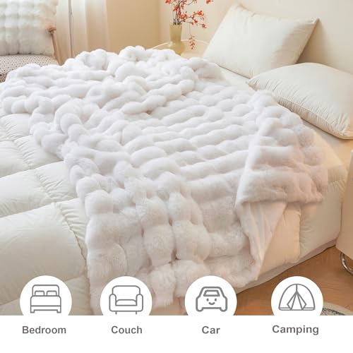 LIFEREVO Luxury Fluffy Faux Rabbit Fur Throw Blanket 50x60, White - color: White, size: 50" X 60"