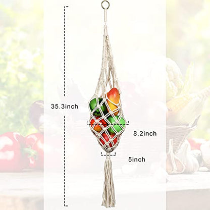 Geiserailie 2 Pieces Hanging Fruit Basket Boho Kitchen Decor