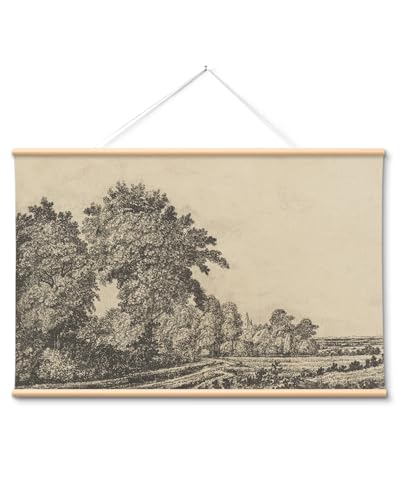 VIYYIEA Extra Large Canvas Wall Art - Country Landscape Sketch, 36x54 In - color: Old Grove