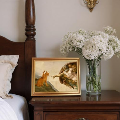 Fantasy Artists Divine Feline Encounter Gold Framed Wall Art, Easy to Hang Fade Resistant Religious Art Prints, Modern Angel & Cat Painting for Bedroom, Living Room, Bathroom, Home Office, 8x10 inch - color: Jesus Cat, size: 10"L x 8"W