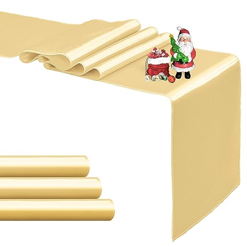 4-Pack Light Gold Satin Table Runner 12 x 108 Inch Long Bright and Smooth Silk Fabric Table Runner for Wedding Banquet Birthday Party Decoration - color: Light Gold, size: 12"x108" 4PCS