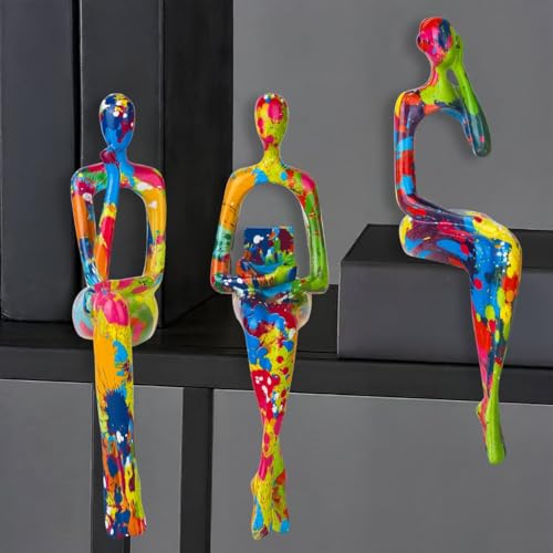 3Pcs Abstract Graffiti Art Thinker Statue, Reading Women Sculptures - color: Graffiti a