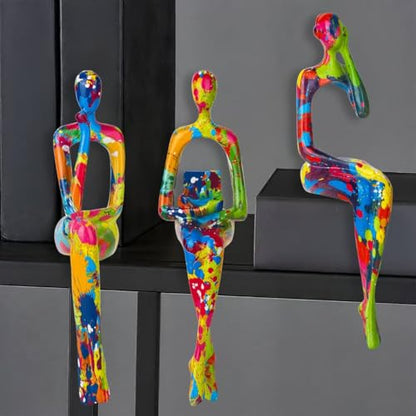 3Pcs Abstract Graffiti Art Thinker Statue, Reading Women Sculptures - color: Graffiti a