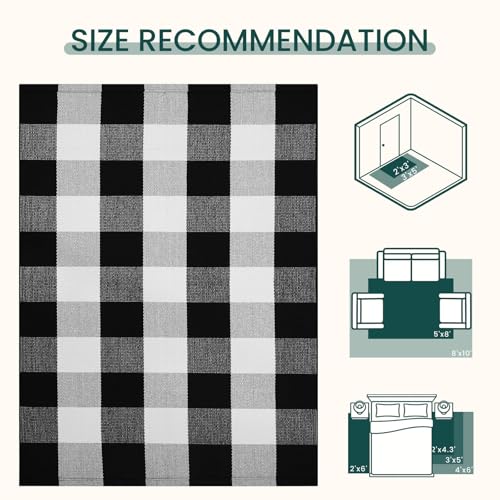 KOZYFLY Buffalo Plaid Area Rug 5x7 ft Living Room Rug, Black and White - color: Black and White, size: 5' x 7' (Rectangular)